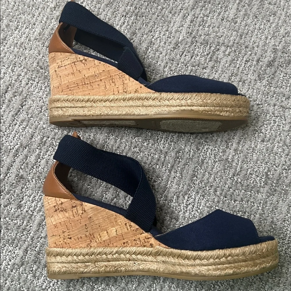 Tory Burch Natanya Wedge Espadrille Sandals Navy Blue